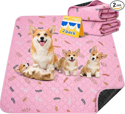 Sunheir Washable Pee Pads for Dogs Large 48" x 48" 2-Pack Reusable Puppy Pads Pet Training Pads, Absorb Dog Mats, Whelping Pad, Non-Slip Protects Against Urine Leakage (Leaves - Pink, 48x48)