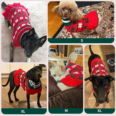KYEESE Dog Christmas Sweater Warm Dog Sweater for Small Dogs with Leash Hole Cute Dogs Clothes Pet Coats Pet Sweaters Dress for Girl with Snowflake, Girl Red, Medium