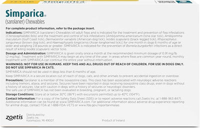 Simparica (sarolaner) Chewables for Dogs, 5 mg/tab, 2.8-5.5 lbs (Gold), 1 Tablet