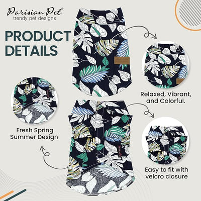 Parisian Pet Palm Leaves Dog Shirt - Cotton Clothes for Small Dogs - Stylish Tropical Dog Outfit - Lightweight and Soft Puppy Clothes - Trendy Tshirts for Dogs - Comfortable Summer Camp Pet Apparel