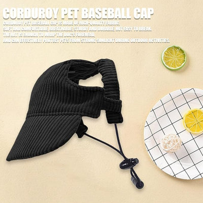 Dog Baseball Cap, Dog Cat Summer Beach Visor Hat with Ear Holes, Adjustable Puppy Sunbonnet Headdress (Black, Medium)