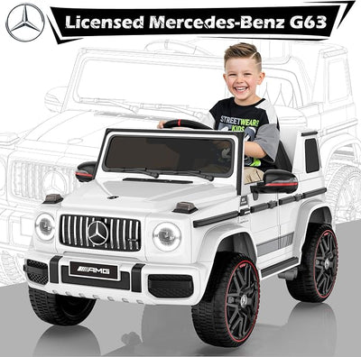ANPABO Licensed Mercedes-Benz G63 Car for Kids, 12V 7AH Ride on Car w/Parent Remote Control, LED Headlights, Music Player & Horn, Soft Start, Low Battery Prompt, Kids Electric Car (Ivory White)