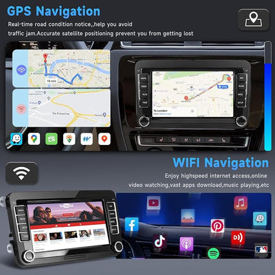 8 Core 6+128G Android Car Radio for VW Passat Golf MK5 MK6 Jetta T5 EOS Polo Touran Seat Sharan Wireless Carplay Android Auto, 7'' Touchscreen Car Radio with GPS Bluetooth WiFi FM/RDS DSP Rear Camera