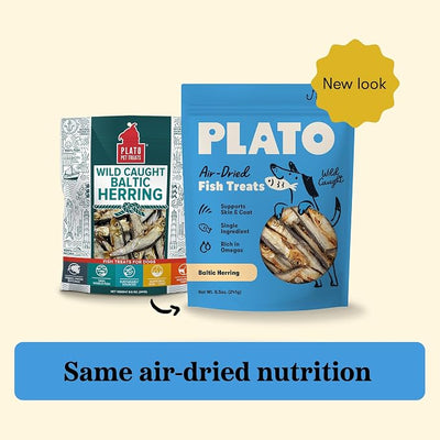 Plato Single Ingredient Wild-Caught Baltic Herring Dog Treats, Air-Dried Whole Fish, Omega-Rich Skin & Coat Support, 8.5 oz