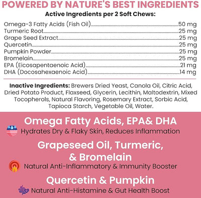 Dog Allergy Chews -180 Delicious Soft Chew Treats - Anti Itch Allergy Relief for Dogs and Cats - Boosts Immune System, Promotes Skin Health - Seasonal Treatment for Pets - Made in The USA