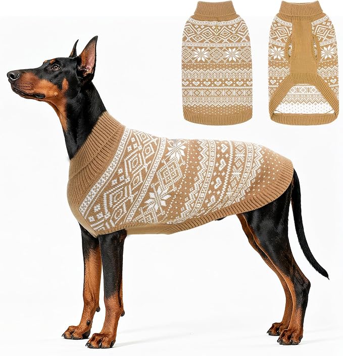 HOMIMP Dog Sweater Argyle - Warm Winter Clothes Puppy Soft Coat, Ugly Dog Sweater for Small Medium and Large Dogs, Pet Clothing Boy Girl, Cream 2XL