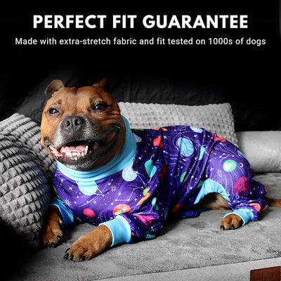 Spark Paws Dog Pajama, Dog Recovery Suit Male, Onesie, Ultra-Soft and 4-Way Stretch, for Small Medium and Large Breeds - Planets - XL