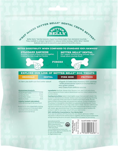 Better Belly Dental Kabobs, Dental Dog Chews with Breath-Freshening Spearmint, 18 Count