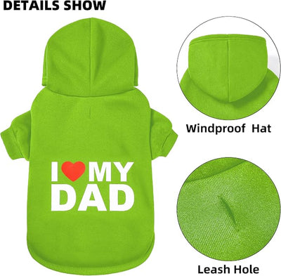Dog Sweater Dog Hoodie Cold Weather Coat Hooded Sweatshirt for Puppies,Cats, Small Medium Large Dogs (Green(I Love My Dad), Medium/Large)