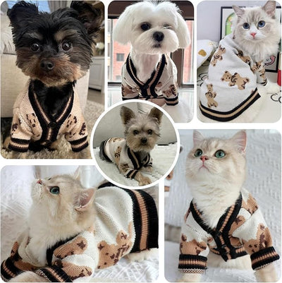 ABRRLO Small Dog Sweaters Cute Bear Dog Cardigans Clothes for Small Medium Dogs Boy Girl Puppy Cat Knitting Cardigan Outfits Dogs Winter Coats Warm Pet Doggy Clothes Soft Knitwear Apparel (Beige,XL)