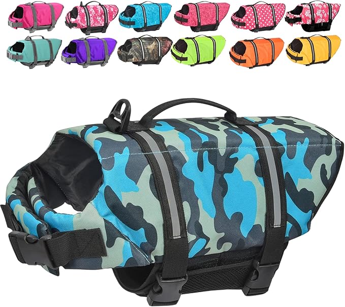 Doglay Dog Life Jacket with Rescue Handle, Dog Life Vest for Swimming Boating, Adjustable Reflective Puppy Swim Vest with Superior Buoyancy for Small Medium Large Dogs