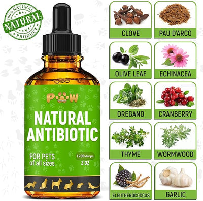 Dog Antibiotics for Infections, Kennel Cough, Wounds, UTIs, Allergies, Itching – Natural Antibiotics for Cats to Support Skin, Coat, & Digestion – Liquid Form for Oral Use – All Pet Ages – 2 oz