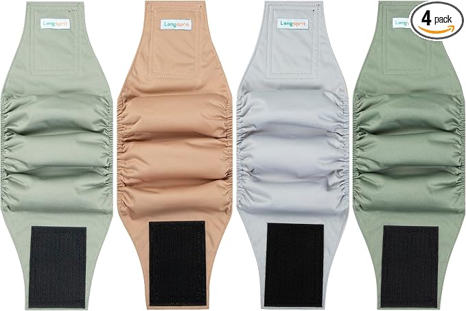 Male Dogs Diapers Belly Bands(4Pack), Washable Reusable Male Boy Doggy Wraps Panties for Doggie Puppy Pooping Potty Training Incontinence Marking Pañal para Perro Brown Gray Green Cyan Small