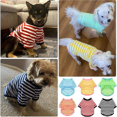 Geyoga 6 Pieces Dog T-Shirt Striped Cotton Breathable Spring Summer Pet Apparel Colorful Soft Puppy Sweatshirt Clothes for Small to Medium Dogs Puppy(Light Color,M)
