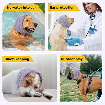 Dog Ear Muffs Noise Reducing Protection, Ear Cover Wraps for Dogs Bath Grooming Drying Swimming Warm Winter,Adjustable Dog Calming Hoodie for Hematoma Anxiety Firework Thunder Sleeping Shower Cap (SP)