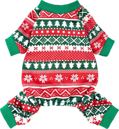 Fitwarm Dog Christmas Outfit, Holiday Pet Clothes for Small Dogs Boy Girl, Festive Pajamas with Feet, Puppy Onesie, Red, Green, XXL