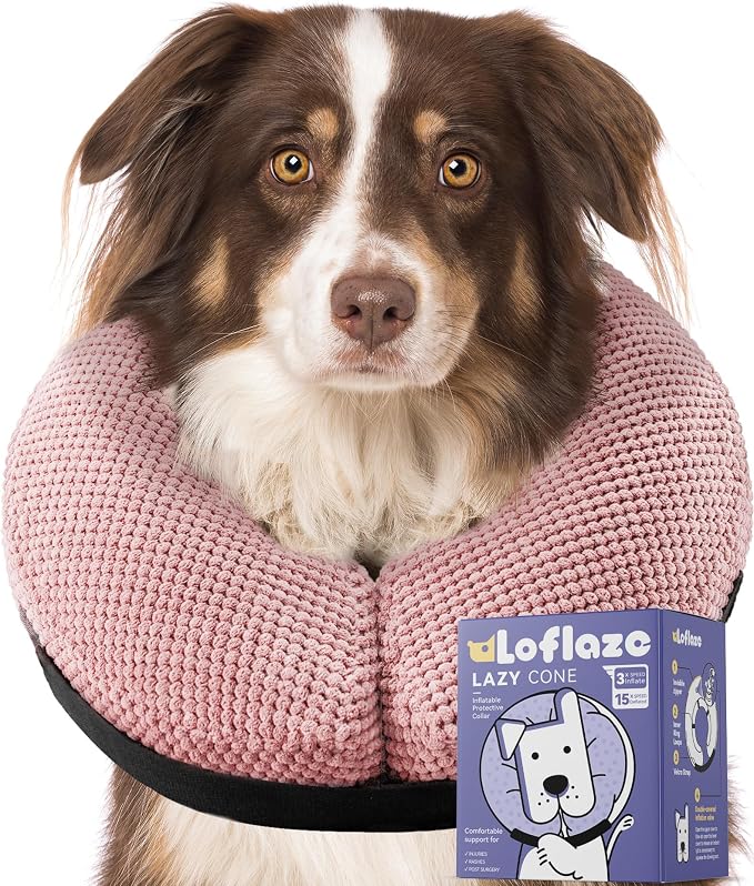Loflaze Soft Inflatable Dog Cone Collar for Large Medium Small Dogs Cats - After Surgery Dog Neck Donut Collar, ECollar Alternatives for Recovery - Pink, XL