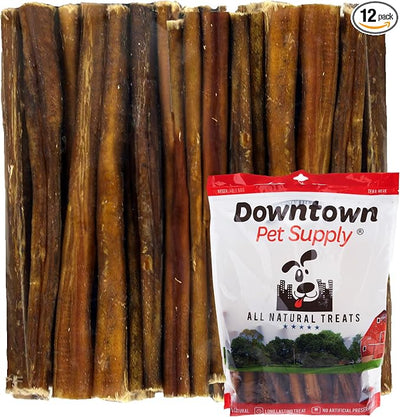 Downtown Pet Supply Bully Sticks for Dogs, Junior Size (6", 12-Pack) Rawhide Free Dog Chews Long Lasting Non-Splintering Pizzle Sticks - Low Odor Bully Sticks for Small Dogs