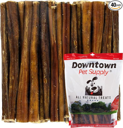 Downtown Pet Supply Bully Sticks for Dogs, Junior Size (6", 40-Pack) Rawhide Free Dog Chews Long Lasting Non-Splintering Pizzle Sticks - Low Odor Bully Sticks for Small Dogs