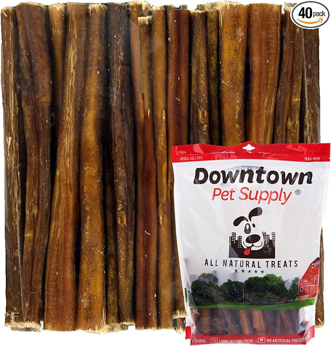 Downtown Pet Supply Bully Sticks for Dogs, Junior Size (6", 40-Pack) Rawhide Free Dog Chews Long Lasting Non-Splintering Pizzle Sticks - Low Odor Bully Sticks for Small Dogs