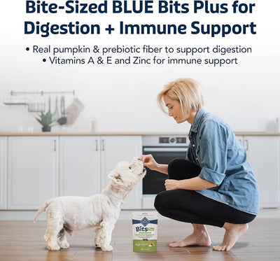 Blue Buffalo Blue Bits Plus Digestion and Immune Support Daily Benefit Dog Treats, Soft & Chewy Chicken and Pumpkin Morsels, 9.5-oz. Bag