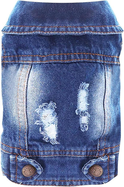Cool Dog Jean Jacket Small Puppy Outfits Frenchie Clothes Denim Coats for Small Medium Dogs Cats Boys Girls Pet Vest Dog Shirt Clothing Doggy Costume (Blue, XXL（Suggest 15-20 lbs）)
