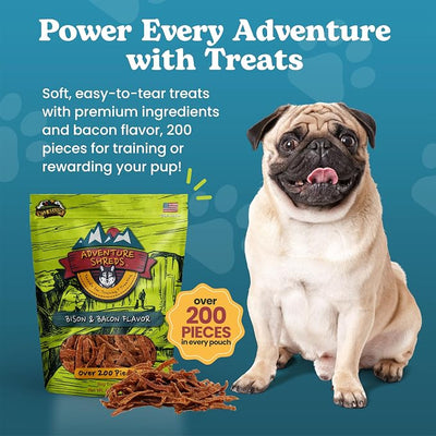 Adventure Shreds Bison & Bacon Dog Treats, Soft & Thin Dog Treats for Training & Rewards, Grain-Free Snacks for Pets of All Breeds and Ages - 2.5 Ounce Pouch