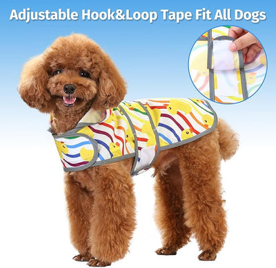 Dog Raincoat for Small Dogs Puppies Waterproof Jacket Hooded Rain Coats with Reflective Strips Leash Hole & Poncho Adjustable Fit (Rainbow,S)