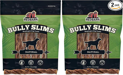 Redbarn Bully Slims Esophagus Dog Treats – 4.7 oz Bag – Single Protein Made with Natural Beef Esophagus, Slow-Roasted for Maximum Flavor – No Rawhide, Highly Digestible Chew, Gluten-Free (Pack of 2)