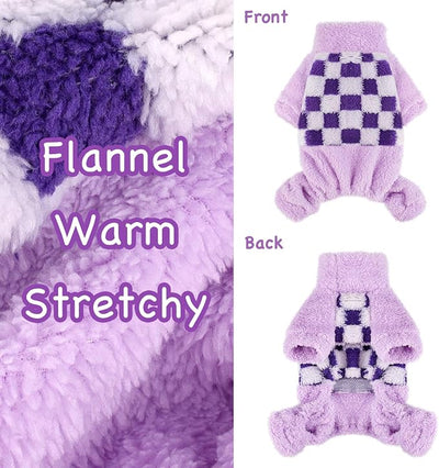 Sebaoyu Turtleneck Dog Pajamas for Small Dogs, Fleece Sweater, Winter Cute Tiny Clothes Outfit Puppy Pet Jumpsuits Chihuahua Yorkie Cat Clothing(Plaid Purple,XX-Small)