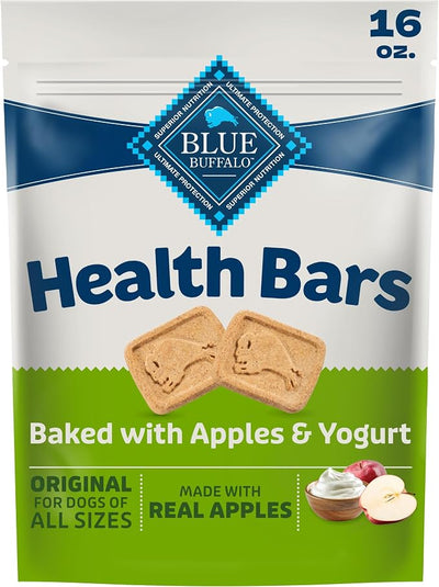 Blue Buffalo Health Bars Apples & Yogurt Crunchy Dog Biscuits, Oven-Baked with Real Apples & Natural Ingredients, Healthy Dog Treats with No Artificial Flavors or Preservatives, 16 oz.