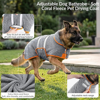 Bienbee Dog Bathrobe, Quick Drying Super Absorbent Pet Robes for Small Medium Large Dogs, Drying Coat for After Bath & Swim, Warm & Cozy Dogs Towels, Dog Puppy Bath Supplies, Gray M