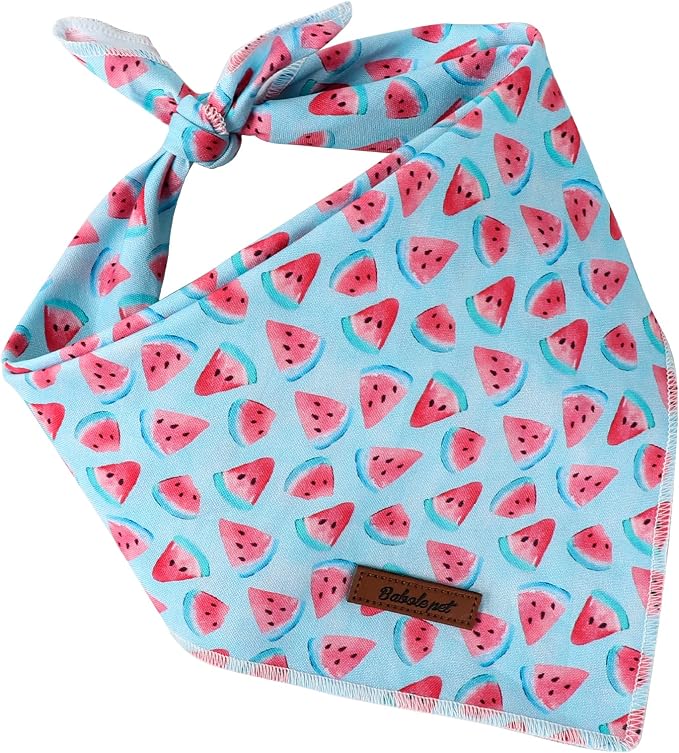 Summer Dog Bandanas Boy Fruit Watermelon Cotton Washable Comfortable Triangle Dog Scarf Adjustable Pet Bib Kerchief for Small Medium Large Dogs L