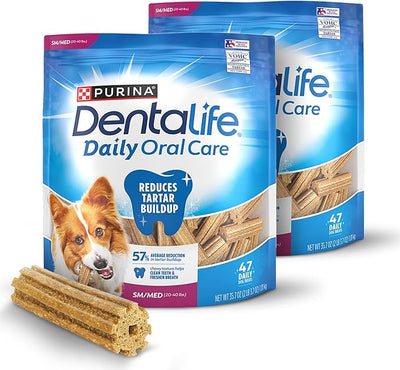 DentaLife Daily Oral Care Dog Treats for Small and Medium Dogs, Chewy Dental Treat to Freshen Breath and Fight Tartar, Chicken Flavor, 35.7 oz. each, 47 Chews each/94 Total Chews - 47 ct. Pouch