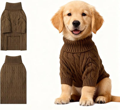 Small Dog Thermal Pullover Sweater, Classic Turtleneck Cable Knitwear Dog Clothes for Cold Weather Warm Pet Clothes for Chihuahua, Bulldog, Dachshund, Pug Tan XX-Large