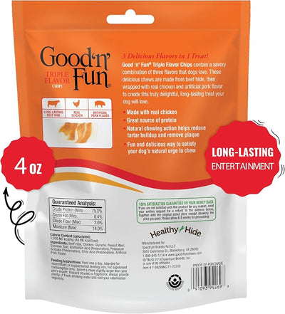 Good 'n' Fun Chips Long-Lasting Dog Treat, With Real Proteins, Beef Hide and Premium Chicken, Supports Dental Health, Mental Stimulation, 4 oz