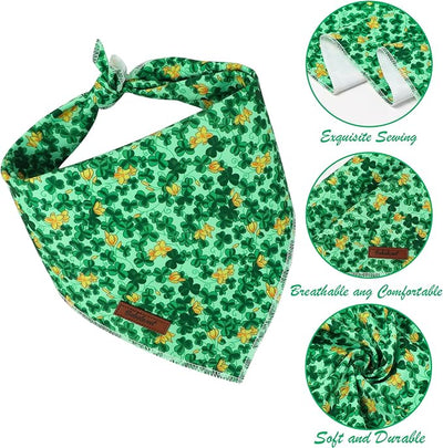 St. Patrick‘s Day Dog Bandana - Green Lucky Shamrock Dog Neck Scarf, Soft Pet Bib for Medium Large Dogs, Holiday Photo Dogs Cats Prop for Daily Use Parties & Pet Photography L