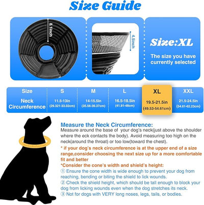 Inflatable Dog Cone Collar,Soft Adjustable Elizabethan Pet Recovery Collar | 2-in-1 Detachable Anti-Licking Shield E-Collar For Large Medium Dogs,Furniture-Friendly Post Surgery Recovery Cone(XL)