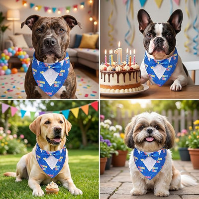 ADOGGYGO Birthday Boy Dog Tuxedo Bandana, Blue Collar with Bow Tie, Adjustable Formal Birthday Costume for Extra Large Dogs (XL)