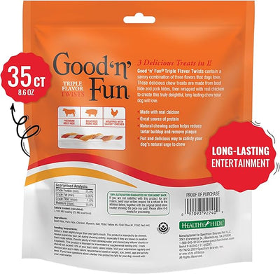 Good 'n' Fun Twists Long-Lasting Dog Treat, With Real Proteins, Beef Hide and Premium Chicken, Supports Dental Health, Mental Stimulation, 35 count