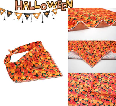 Lionheart glory Pumpkin Dog Bandana 1 Pack Washable Soft Dog Scarf, Square Adjustable Girl or Boy Dog Bandanas for Small Dogs and Cats