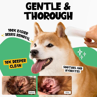 Dog Ear Cleaner Wipes 100 Counts - Vet-Recommended Pet Ear Wipes to Remove Wax, Dirt, Relieve Ear Itching & Inflammation for Dogs & Cats