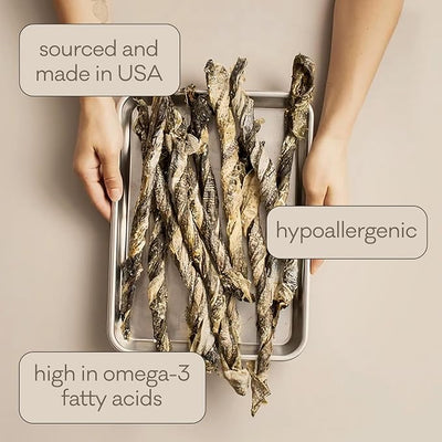 Polkadog Cod Skins for Dogs (4.7oz Regular) - Single Ingredient, Wild-Caught Fish Skin Natural Dog Treat Chews. High in Lean Protein & Omega 3. Hypoallergenic, Grain Free. Handcrafted & Made in USA