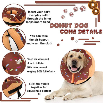 Recovery Donut Collar for Dogs & Cat,Inflatable Dog Cone Collar Alternative After Surgery,Soft Dog Cone for Large Medium Small Pet, Adjustable Pet Neck Donut(Brown,Small)