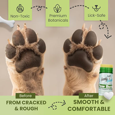 Handy Hound Paw Butter Dog Paw Balm for Dry Cracked Paws, Lick Safe, 2 oz | All natural nourishing balm soothes paws, nose and dry skin, mess-free twist-up stick, made in the USA