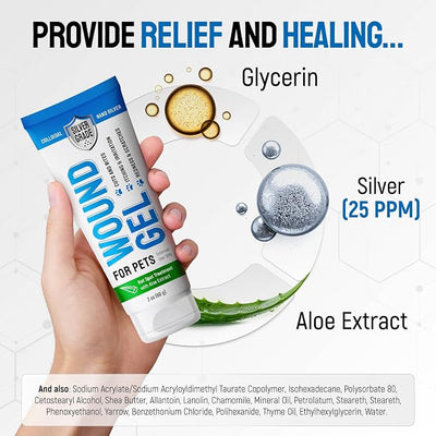 Wound Gel Tube for Pets – Dog Wound Care with Silver & Aloe – Cat & Dog Hot Spot, Scratches, Cuts, Bites Care – Help with Abrasions & Sores in Horses – Safe Breeds – 2 Oz