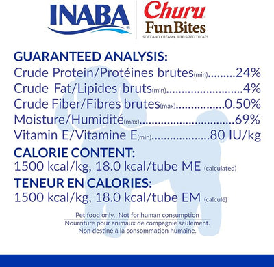 INABA Churu Fun Bites for Dogs, Soft & Chewy Dog Treats with Vitamin E, 0.42 Ounces per Tetra, 8 Tetras per Box, Chicken with Sweet Potato Recipe
