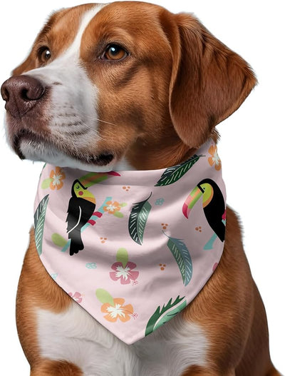 W Brings Bandana for Dogs | This Stunning Gorgeous Design Dog Bandana Scarf is Perfect Styling Accessory for Dogs Large, Medium & Small. One Size Fits All. (Medium - Large, Pink Toucan)