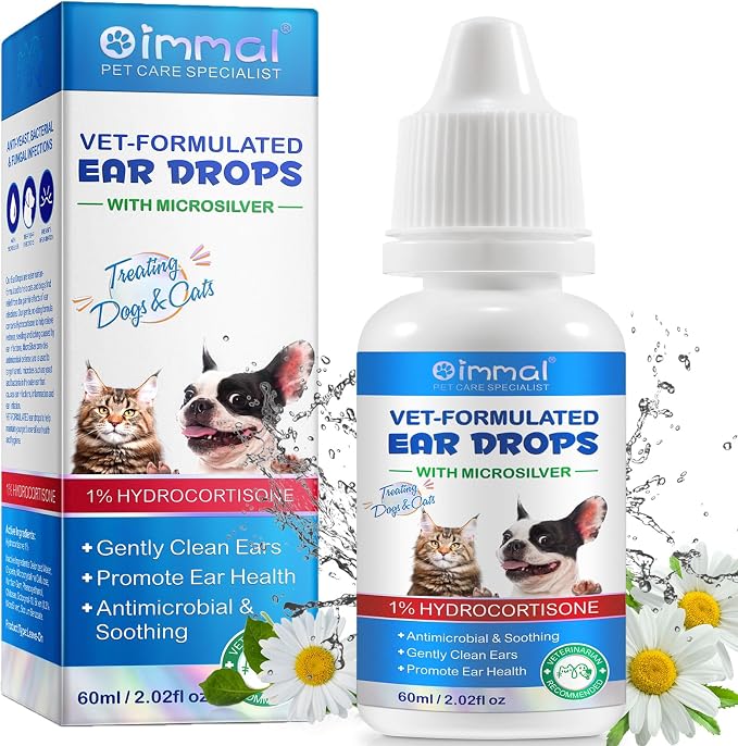 Cat & Dog Ear Infection Treatment Drops, Pets Ear Cleaning Solution Drops with 1% Hydrocortisone Soothing Dog Yeast Infection, Treats Ear Infections, Itchy Ear Relief, Cat Ear Care Supplies