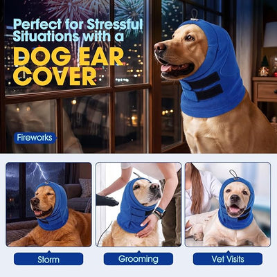 Dog Ear Muffs Noise Protection, No Shake Ear Wraps for Dogs | Dog Calming Hoodie for Anxiety Relief, Thickened Quiet Noise Cancelling Ears Cover for Fireworks Storms Grooming Drying